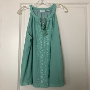NY+Co Mint/Turquoise Blouse, Embroider Detail